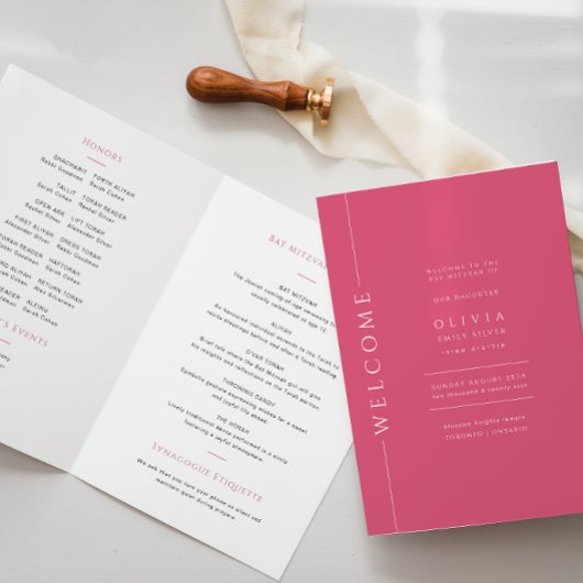 Roze Bat Mitzvah Gevouwen Programmaboekje Programma
