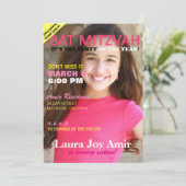 Roze bat Mitzvah Magazine Hoesje Party Invitation Kaart (Staand voorkant)