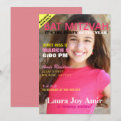 Roze bat Mitzvah Magazine Hoesje Party Invitation Kaart (Voorkant / Achterkant)