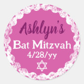 Roze Bat Mitzvah Party Favor met Naam Ronde Sticker (Voorkant)