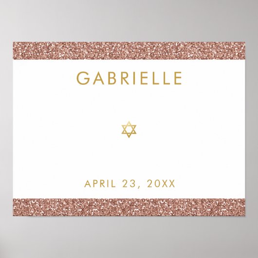 Roze bat Mitzvah Roos Gold Glitter Sign-In Poster (Voorkant)