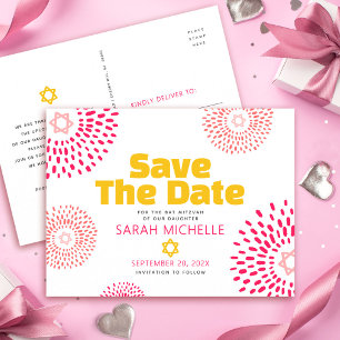 Roze Bat Mitzvah Save the Date Moderne Steruitbars Uitnodiging Briefkaart