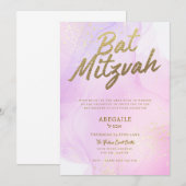 Roze Bat Mitzvah uitnodiging (Voorkant / Achterkant)