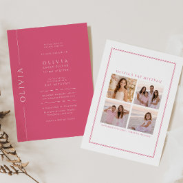 Roze Bat Mitzvah-uitnodiging met foto Kaart