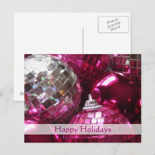 Roze Baubles 'Happy Holidays' briefkaart (Voorkant / Achterkant)