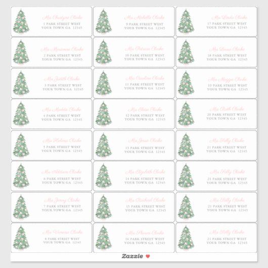 Roze Baubles Holiday Tree Adresetiketten Sticker (Vel)