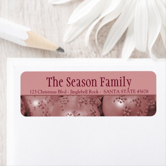 Roze baubles kerstadres etiket (Insitu)