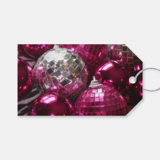 Roze Baubles Tekstcadeau label zwart Cadeaulabel (Voorkant (Horizontaal))