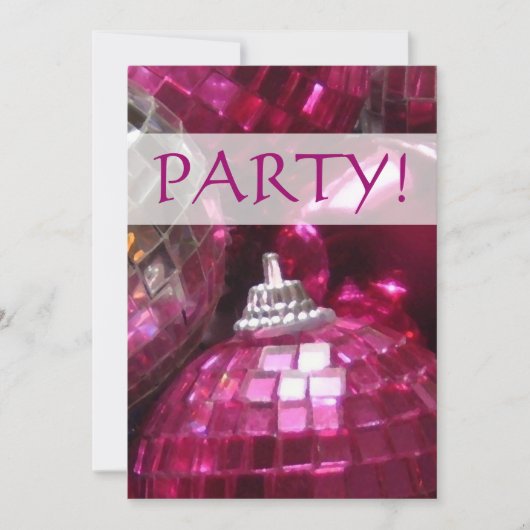 Roze Baubles uitnodiging voor 'Partij'! (Voorkant)