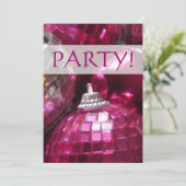 Roze Baubles uitnodiging voor 'Partij'! (Staand voorkant)