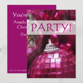Roze Baubles uitnodiging voor 'Partij'! (Voorkant / Achterkant)