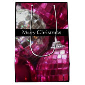 Roze Baubles Vergroenen kerstcadeau zwart zwart Medium Cadeauzakje (Achterkant)