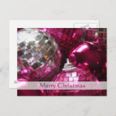 Roze Baubles 'Vrolijk kerstfeest' briefkaart (Voorkant / Achterkant)