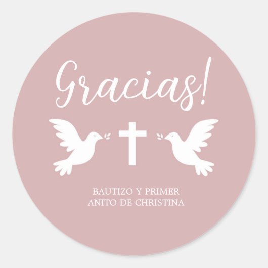 roze bautizo ronde sticker (Voorkant)