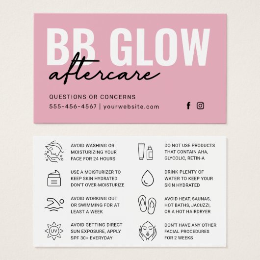 Roze BB Glow Facial Kaart (Voorkant /achterkant)