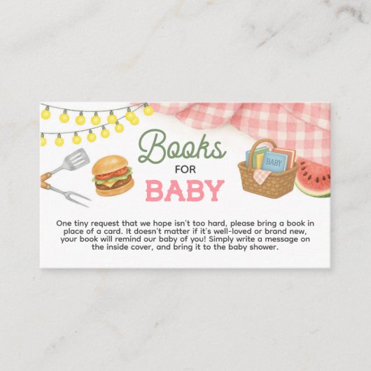 Roze BBQ Baby shower Boeken voor Baby Informatiekaartje (Voorkant)