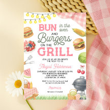 Roze BBQ Baby shower Uitnodiging - Bun in de oven