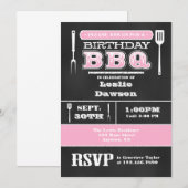 Roze BBQ Birthday Chalkboard Uitnodiging (Voorkant / Achterkant)