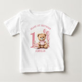 Roze Beary 1e Verjaardag Meisje Baby T-shirt (Voorkant)