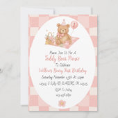 Roze Beary 1e verjaardag uitnodiging (Voorkant)