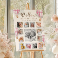 Roze Beary Eerste Verjaardag Foto Tijdlijn