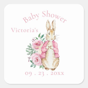 Roze Beatrix Potter Bunny Rabbit Baby shower Vierkante Sticker