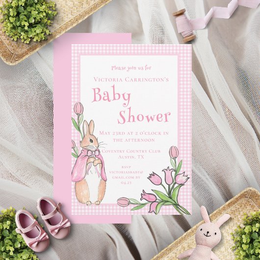 Roze Beatrix Potter Dierlijk Thema Baby shower Kaart