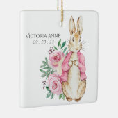 Roze Beatrix Potter Konijn Gepersonaliseerde Baby Keramisch Ornament (Rechts)