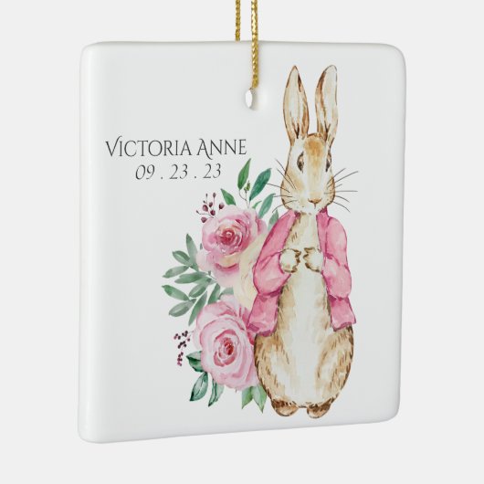 Roze Beatrix Potter Konijn Gepersonaliseerde Baby Keramisch Ornament (Rechts)
