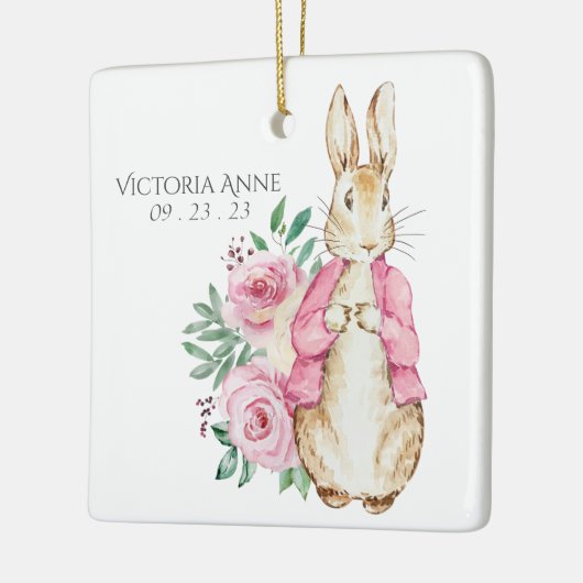 Roze Beatrix Potter Konijn Gepersonaliseerde Baby Keramisch Ornament (Links)