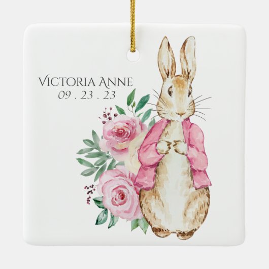 Roze Beatrix Potter Konijn Gepersonaliseerde Baby Keramisch Ornament (Achterkant)