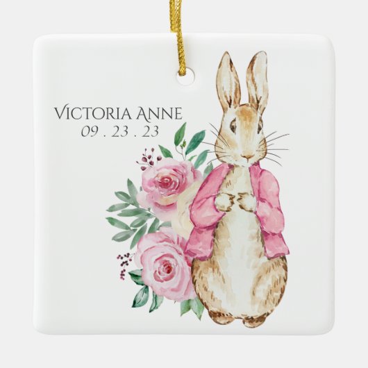 Roze Beatrix Potter Konijn Gepersonaliseerde Baby Keramisch Ornament (Voorkant)