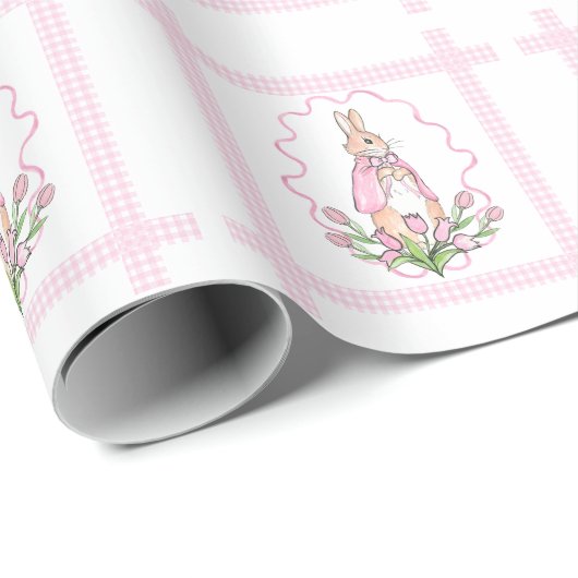 Roze Beatrix Potter Plaid Baby shower Cadeaupapier (Rol Hoek)