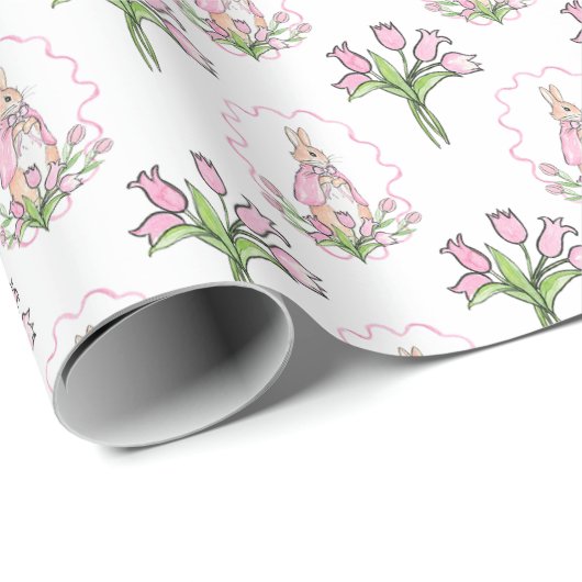 Roze Beatrix Potter Tulpen Bloemen Waterverf Cadeaupapier (Rol Hoek)