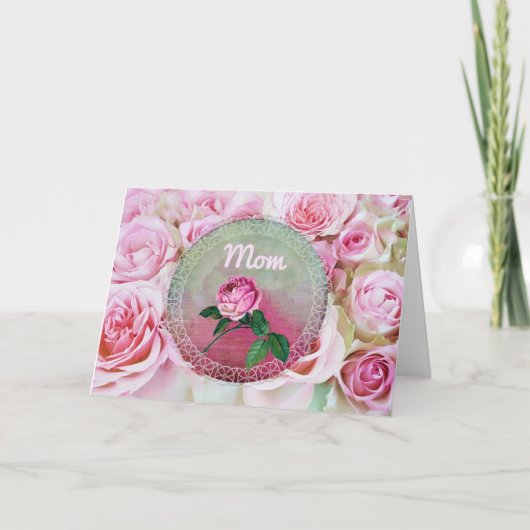 Roze Bed van het Moederdag van Rozen Kaart (Voorkant)