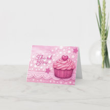Roze bedankkaart - Feest Cupcake Thema