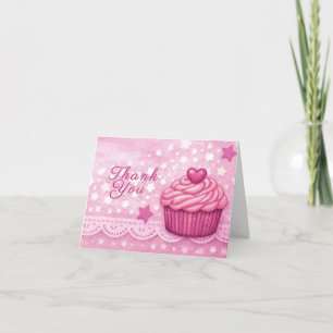 Roze bedankkaart - Feest Cupcake Thema