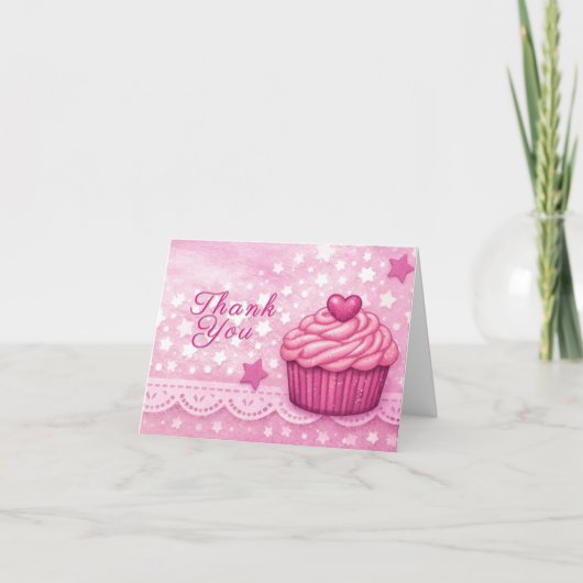 Roze bedankkaart - Feest Cupcake Thema (Voorkant)