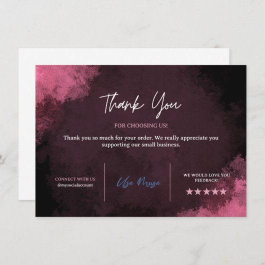 Roze bedankkaart sjabloon, Zakelijke bedankkaart (Voorkant / Achterkant)