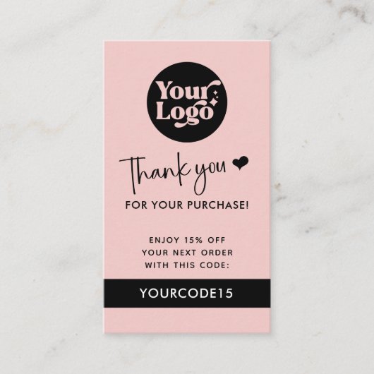 Roze Bedankt Bestel Business Logo QR Code Retail Kortingskaartje (Voorkant)