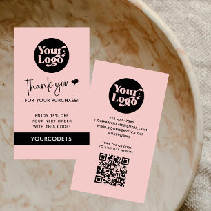 Roze Bedankt Bestel Business Logo QR Code Retail Kortingskaartje