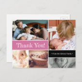 Roze bedankt dat je de tweede foto's van baby intr aankondigingskaart (Voorkant / Achterkant)