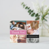 Roze bedankt dat je de tweede foto's van baby intr aankondigingskaart (Staand voorkant)