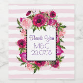 Roze Bedankt en papegaaiachtigen Bouquet Weddensch Wijn Etiket (Enkel label)