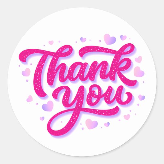 Roze Bedankt Glitter Sticker met Hartjes (Voorkant)