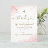 Roze Bedankt Gold Cross Girl Eerste Communie (Staand voorkant)