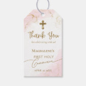 Roze Bedankt Gold Cross Girl Eerste Communie Cadeaulabel (Voorkant)