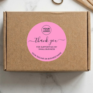 Roze Bedankt Klein Zakelijk Logo Ronde Sticker
