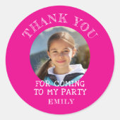 Roze Bedankt Verjaardag Meisje Foto Ronde Sticker (Voorkant)