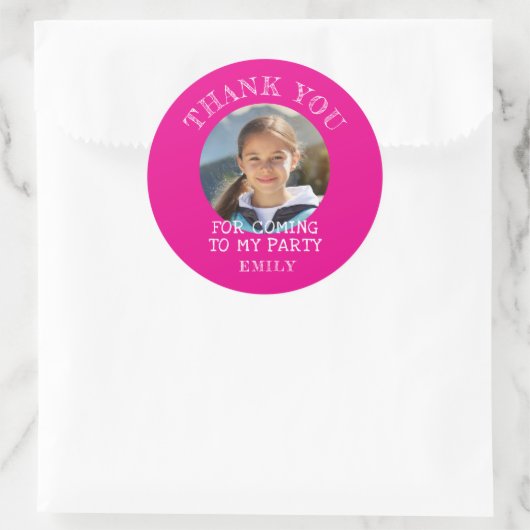 Roze Bedankt Verjaardag Meisje Foto Ronde Sticker (Tas)